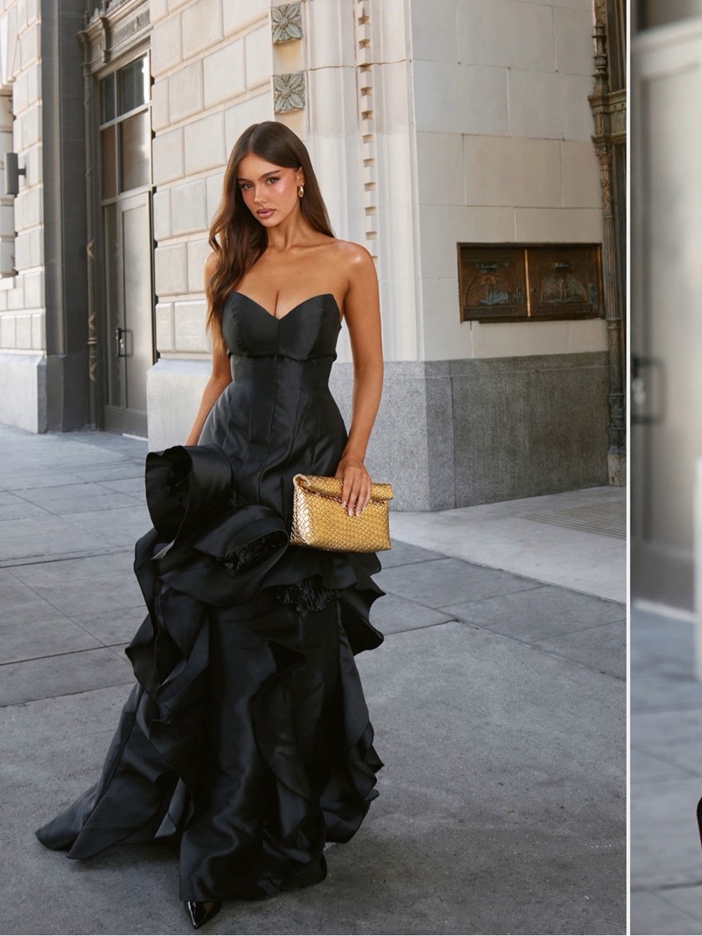 Fashion Nova Strapless Black Ruffled Mermaid Gown with Sweetheart Bodice